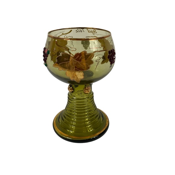 Vintage Germany Gold Olive Green Goblet Etched Encrusted - Picture 3 of 9